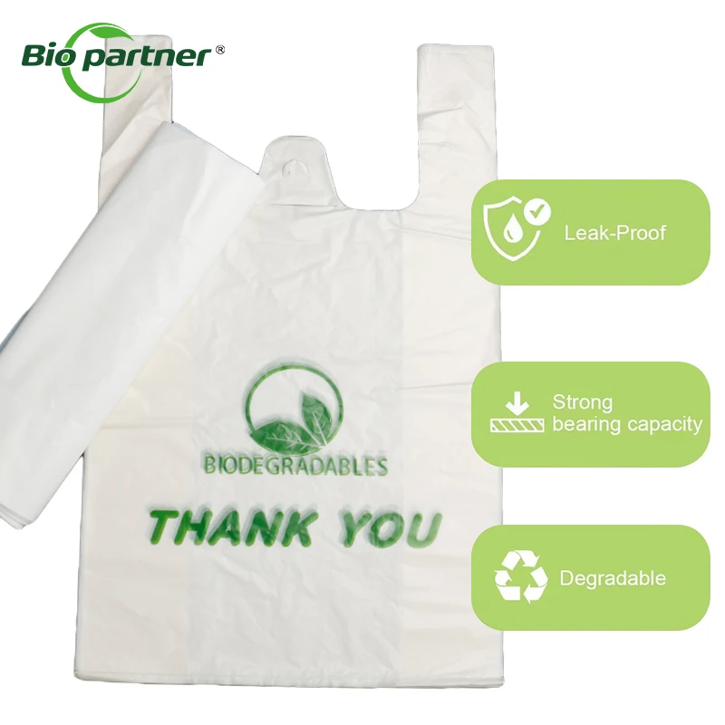 Biodegradable Supermarket Plastic Carry T-shirt Shopping bag Grocery Bag Corn Starch Vest Take-out Bag