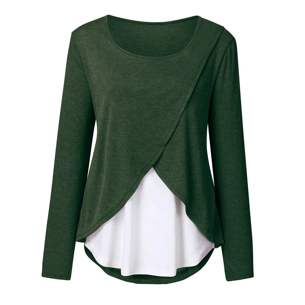
Maternity wear breastfeeding tops T-shirts color matching casual style wholesale 