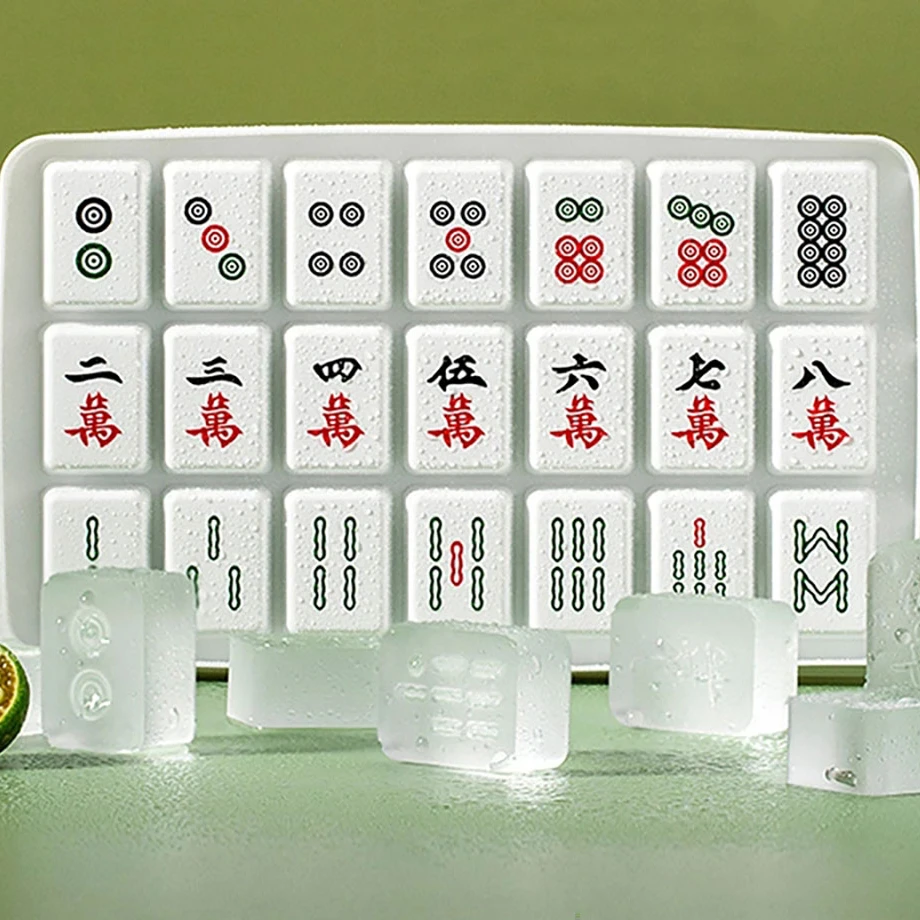 Direct Factory Wholesales Chinese style 21 grids Creative Mahjong Design Plastic Ice Cube Tray DIY ice cream Ice Mould with lid