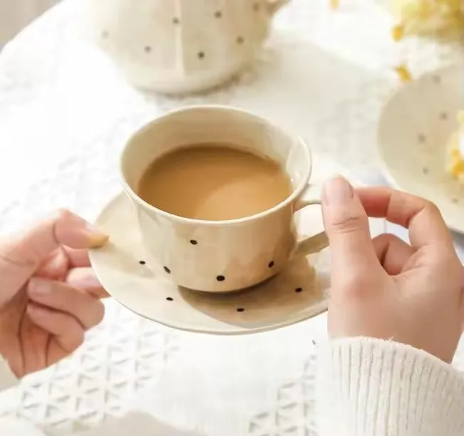 Custom Pots Bronzing Pattern Luxury Porcelain Mugs Kettles Set Tray Ceramic Coffee Cup Tea Cups & Saucers