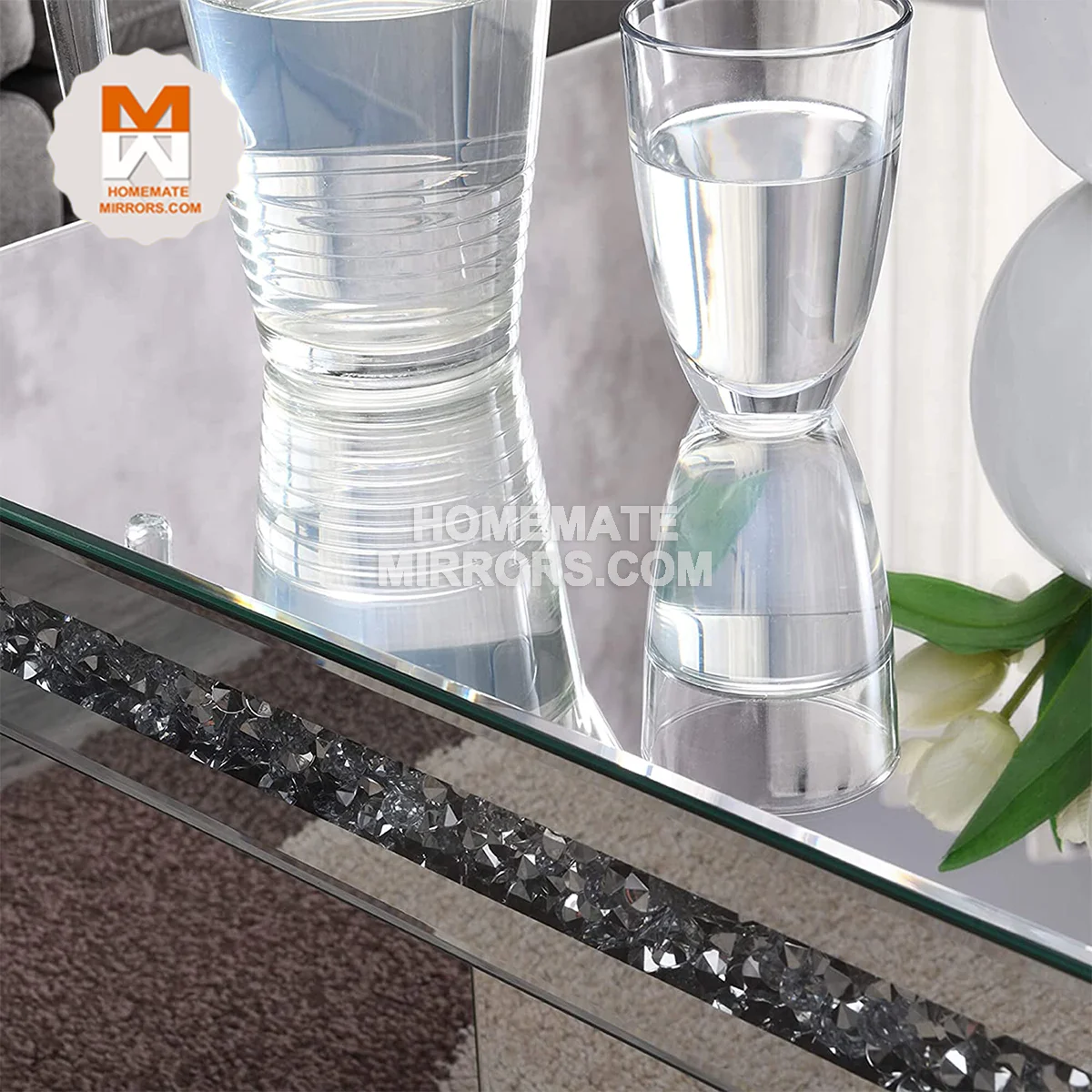 Hot Competitive Mirrored Cube Side Tables with Crushed Diamond