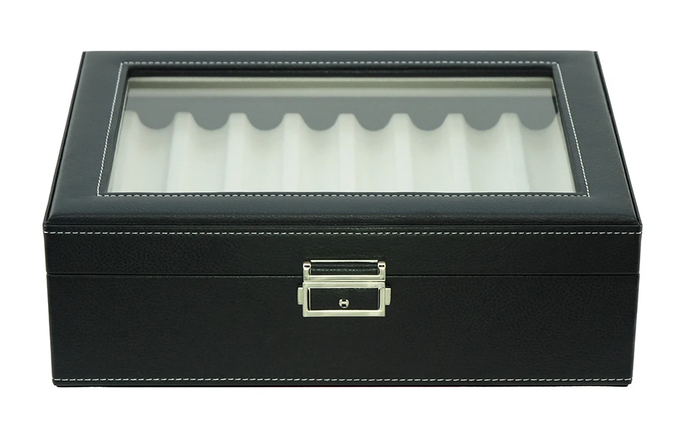 16 Slots Fountain Pen Case Black Leather Pen Display Box Storage Case with Lock