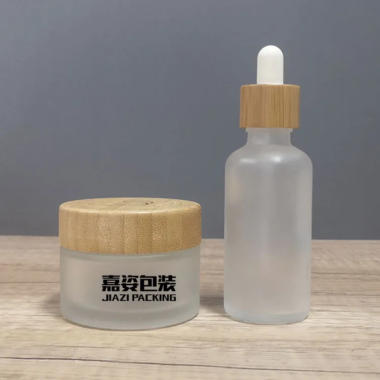 Factory price Wooden bamboo lids glass jars container 30ml 50ml 100ml 120ml bamboo cosmetics containers