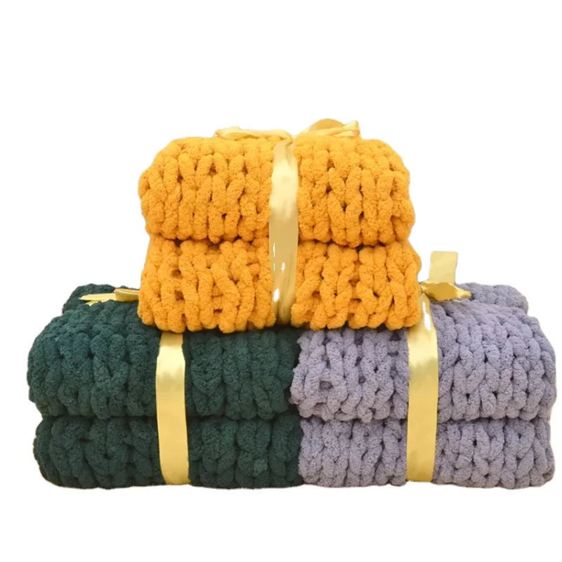 Wholesale Woven Excellent Quality Comfortable Cashmere Sheep Chunky Wool Knit Blanket