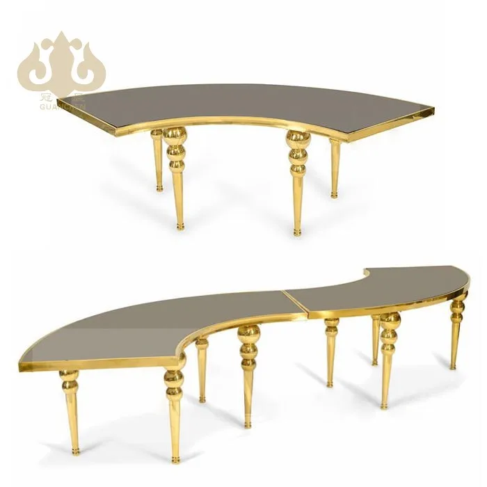 Hot Event Rental S Shape Serpentine Stainless Steel Glass Mirror Top Dining Table Banquet Wedding Tables And Chairs For Wedding