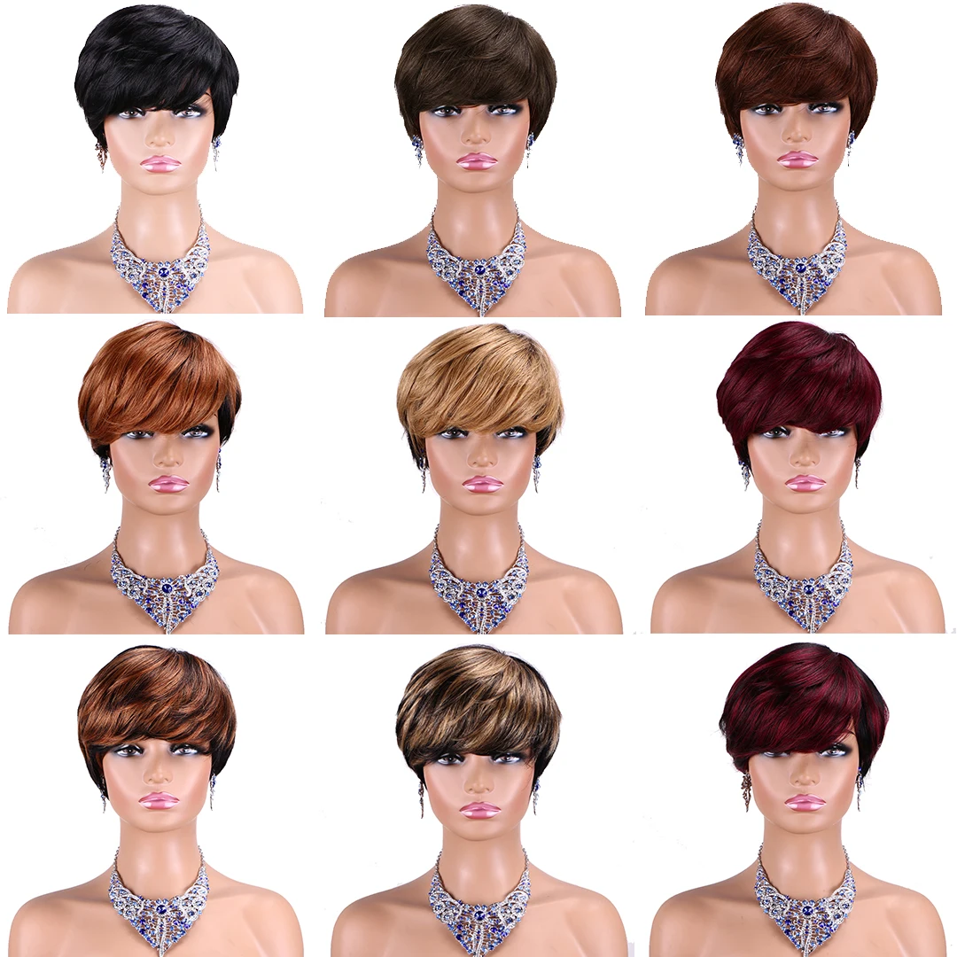 Cheap Wigs Short Length Natural Human Hair Different Colors No Lace Raw Indian Hair Wigs