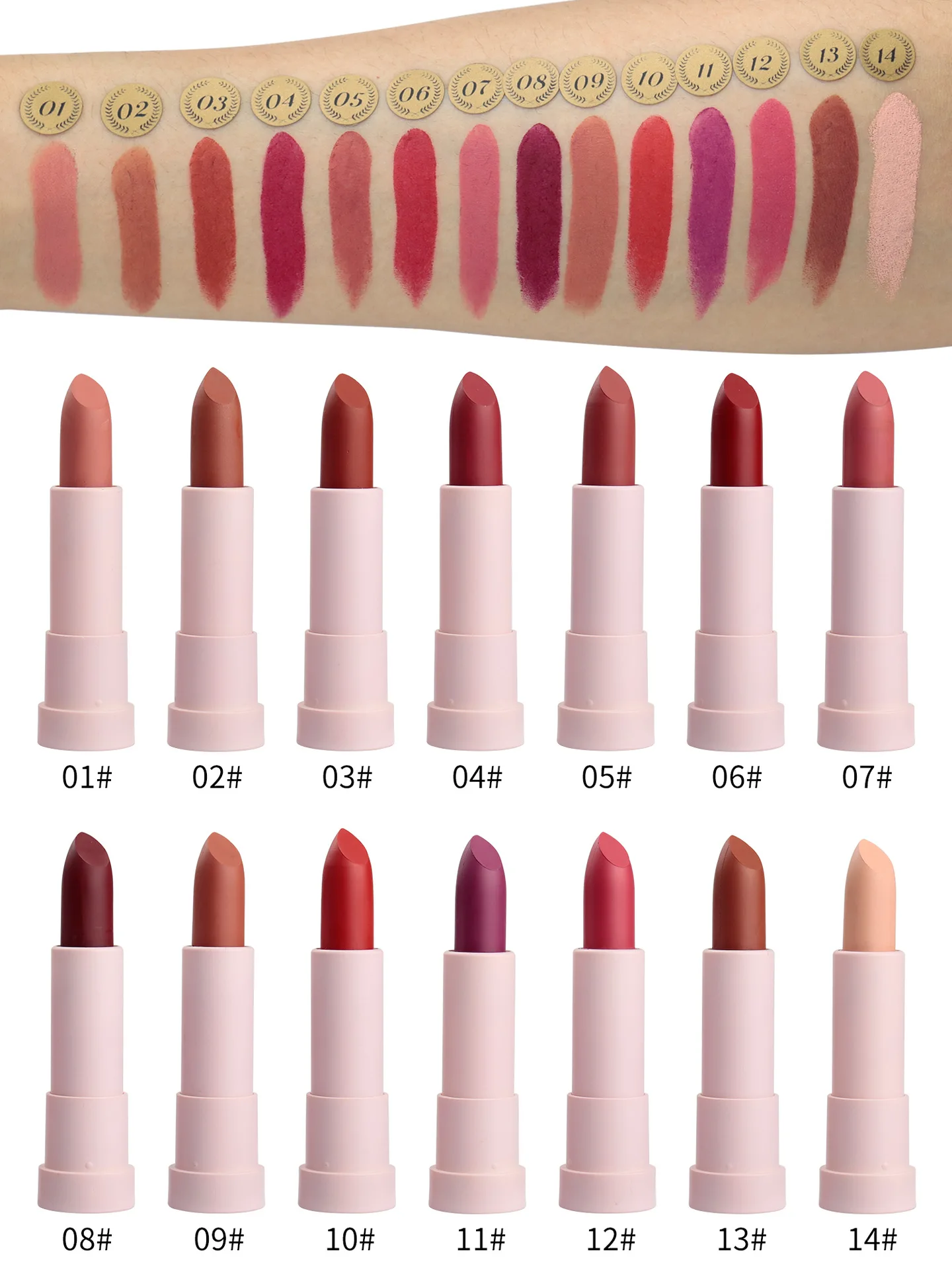 Wholesale makeup vendor private label waterproof lipstick 14 colors long lasting matte lipstick set