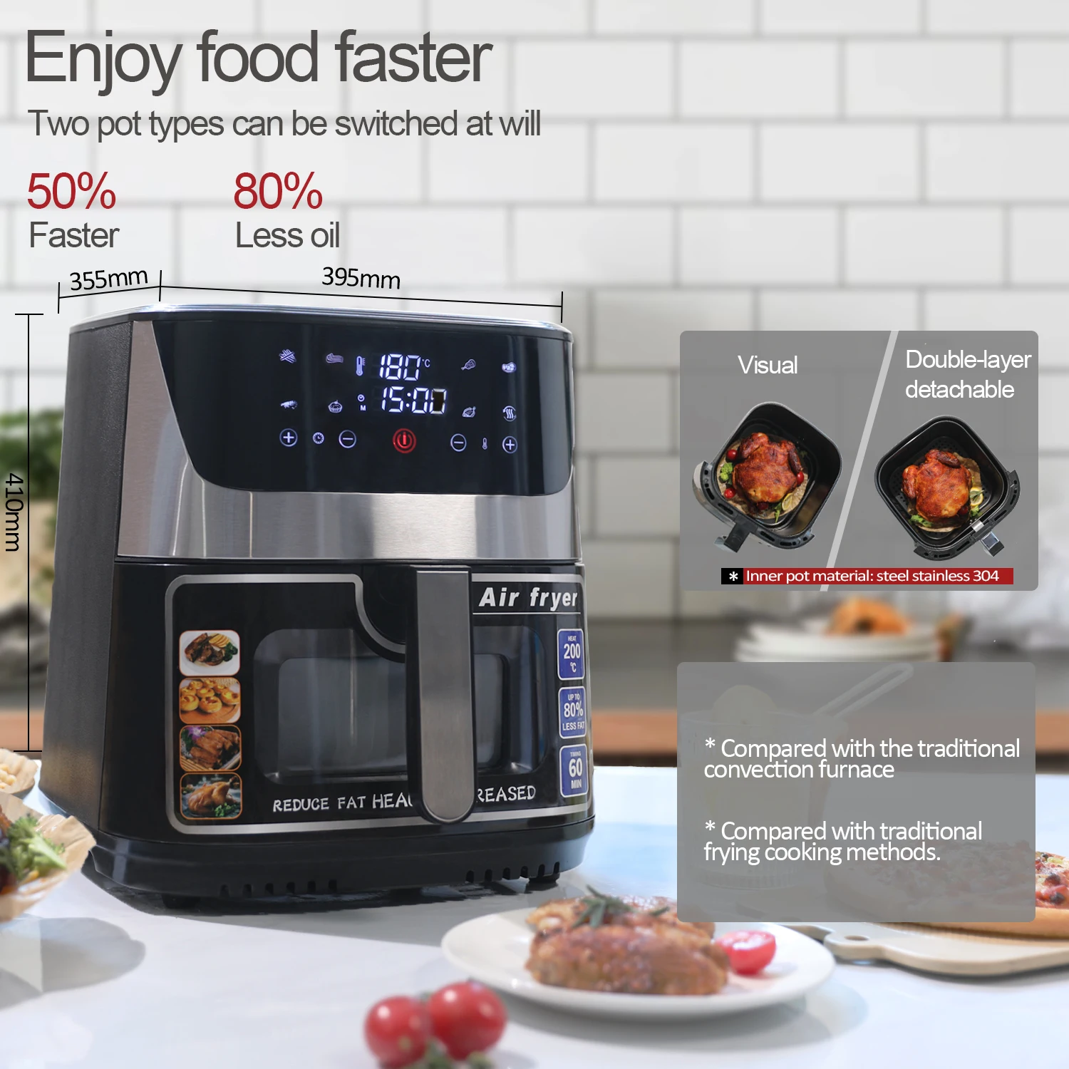 oil-free double small wholesale smart kitchen appliances 8l electr electric deep air fryers manufacturer digital air fryer oven