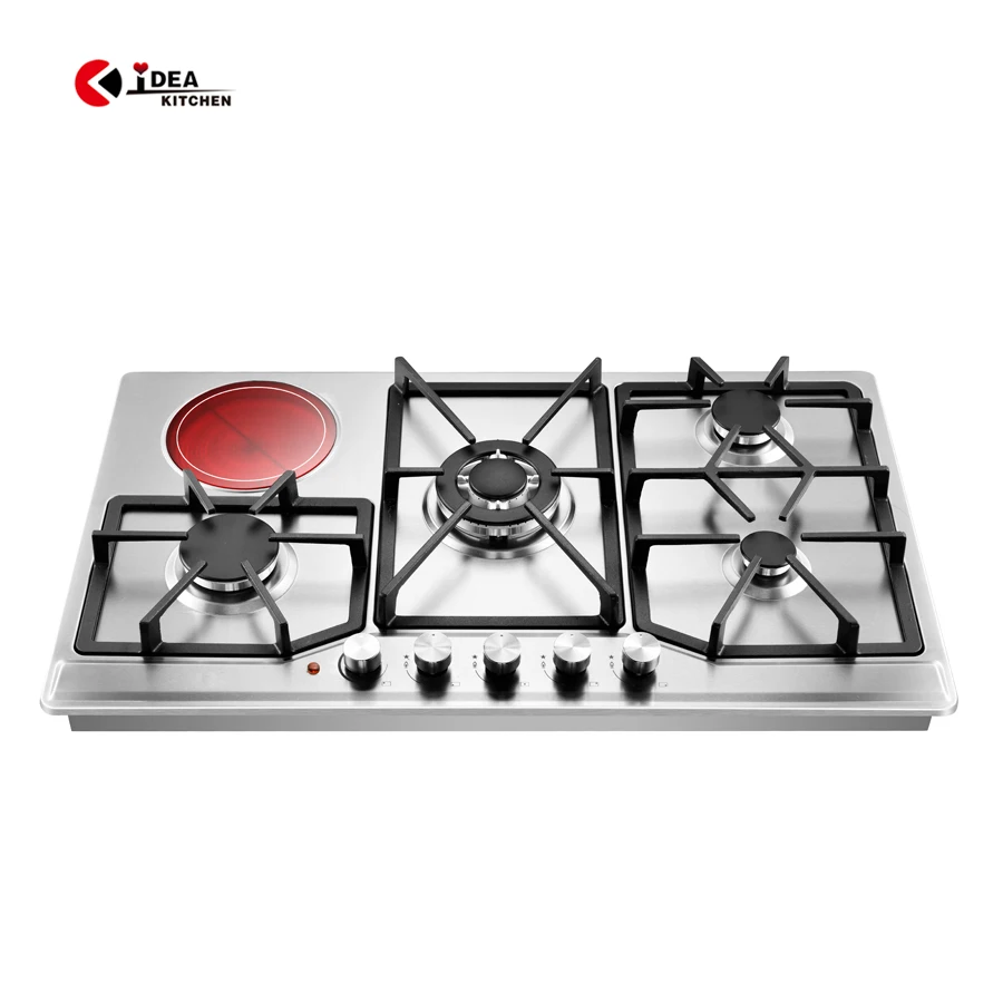 IDEA Kitchen Appliances 5 Burner Built In Electric And Gas Hob Stove Gas Cooker Cooktop Household Stainless Steel Gas Stove
