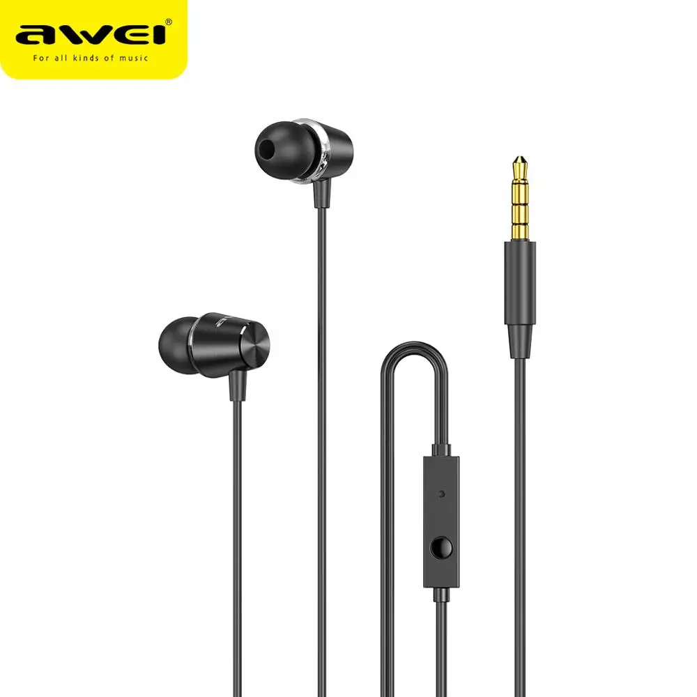 Наушники-вкладыши AWEI новые PC-2 проводной In-Ear наушники с микрофоном и регулятором громкости OEM