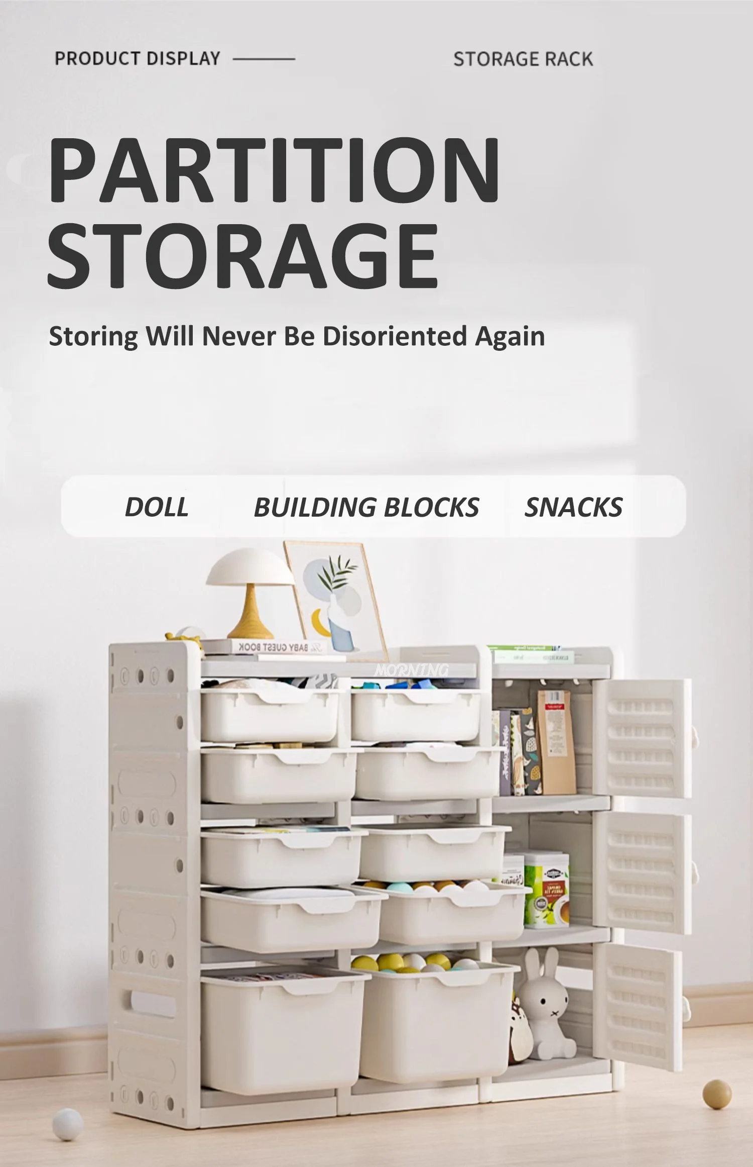 Custom Plastic Movable Kids Furniture Modern Design Corner Cupboard with Drawer for Toy Storage for School Kindergarten Use