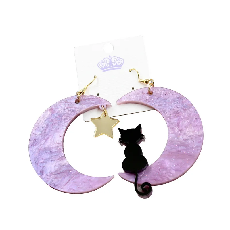 ERS398HP053 Hot Sale Halloween Cat Moon Dangle Earrings Laser Cutout Acrylic Handmade Inlay Resin Jewelry ODM for Women