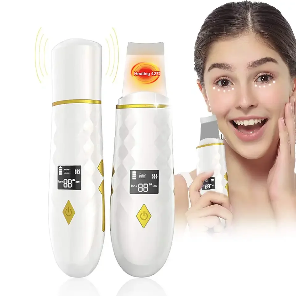 Beauty Instrument Pore Cleansing Face Lifting Sonic Peeling Heating Ultrasonic Skin Scrubber Vibration Face Spatula