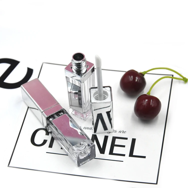 Empty custom silver square clear lipgloss tube container lip gloss bottles tube with applicator