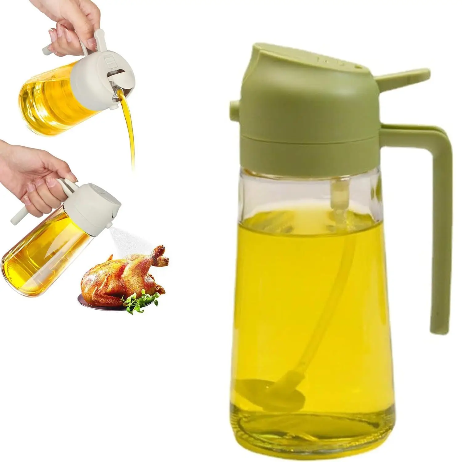 Household Kitchen  2 in 1 glass Olive Oil Sprayer bottle with pouring spout Grill BBQ 2024 amazon hot selling