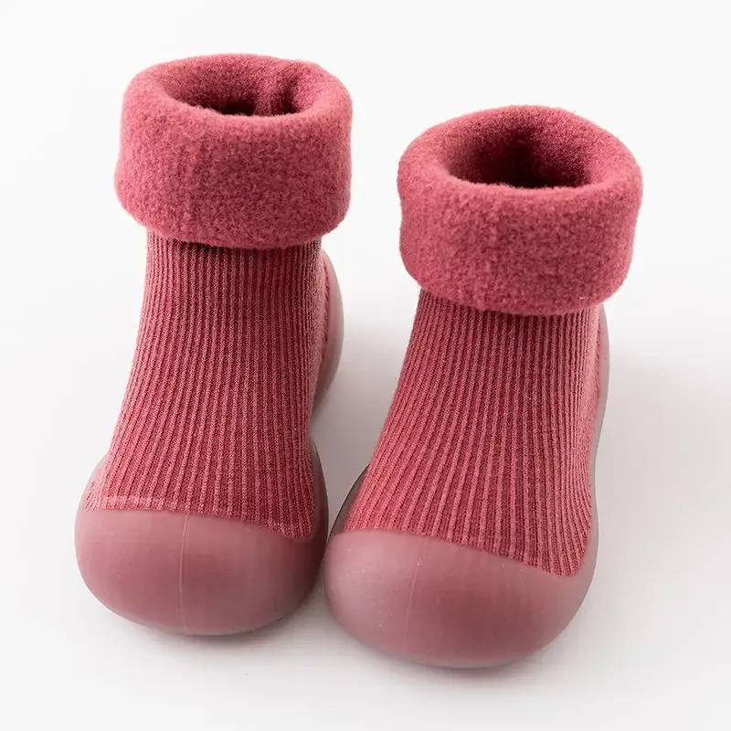Rubber sole non-slip indoor slipper first walking breathable knitted grip infant baby shoe socks