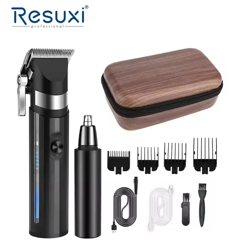 LM-2030 RESUXI Professional Portable Electric Barber Grooming Kit Men 2 1 Hair Clippers Beard Ear Nose Trimmer USB Customized
