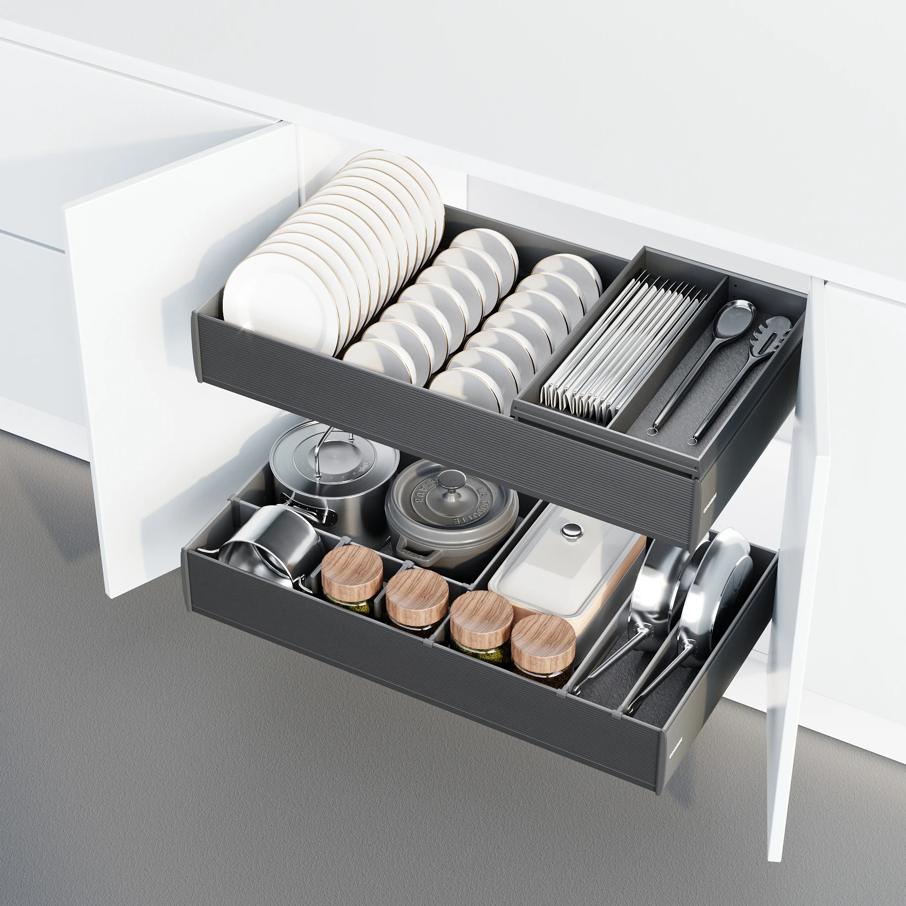 Aluminum Built in Drawer Kitchen Organizer Kitchen Cabinet Pull-out Basket Kitchen Accessories Drawer Basket