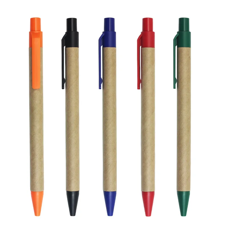 JPS OEM Stylo A Bille Eco-Friendly Kraft Paper Pen Custom Logo Push Ballpoint Pen