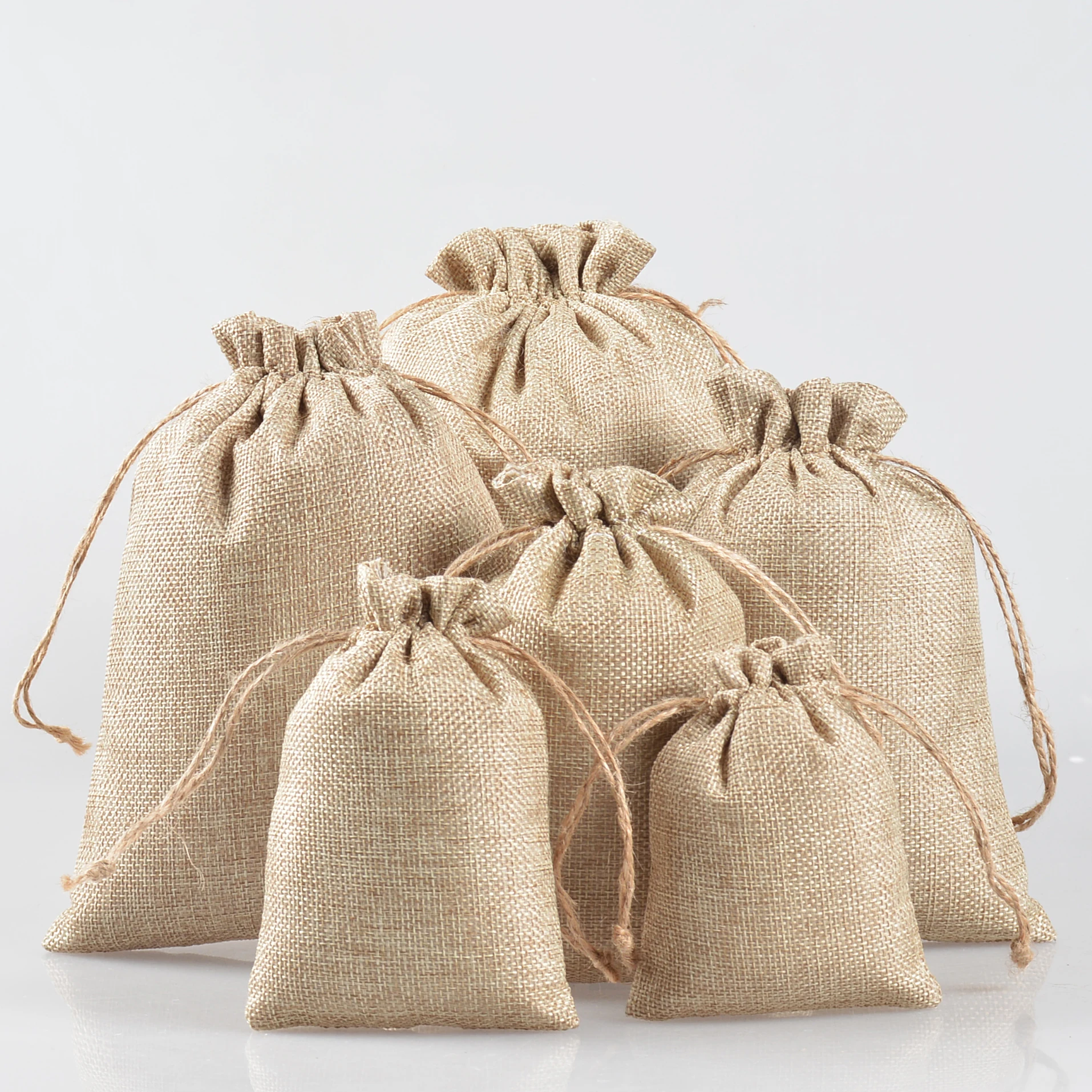 Wholesale Burlap Gift Sack Jute Rope Gift Bags For Wedding Party Favor Drawstring Bags Pouch Custom Logo Accept