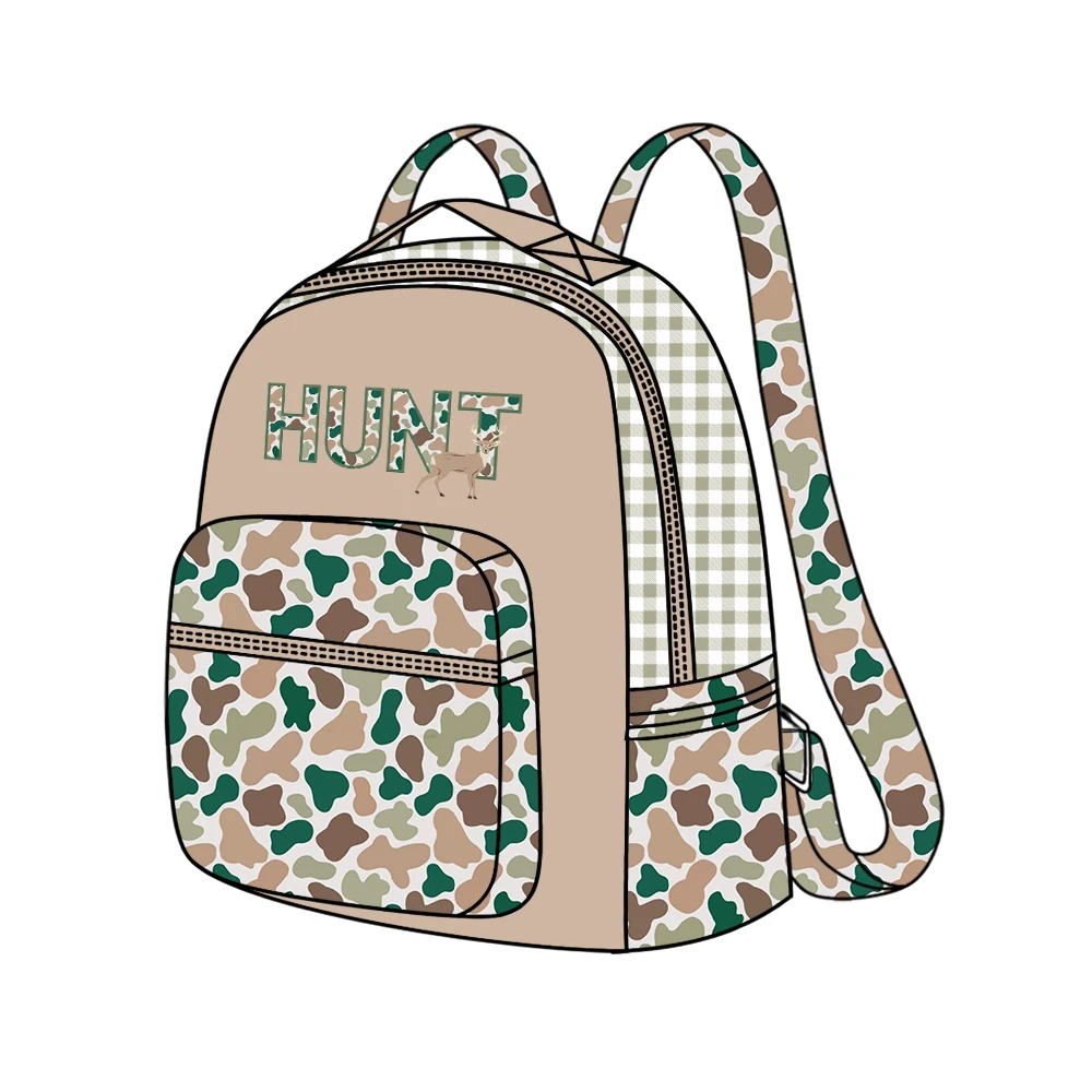 2024 western kids good quality camouflage with zipper letter HUNT fawn pattern child school bag travel bag