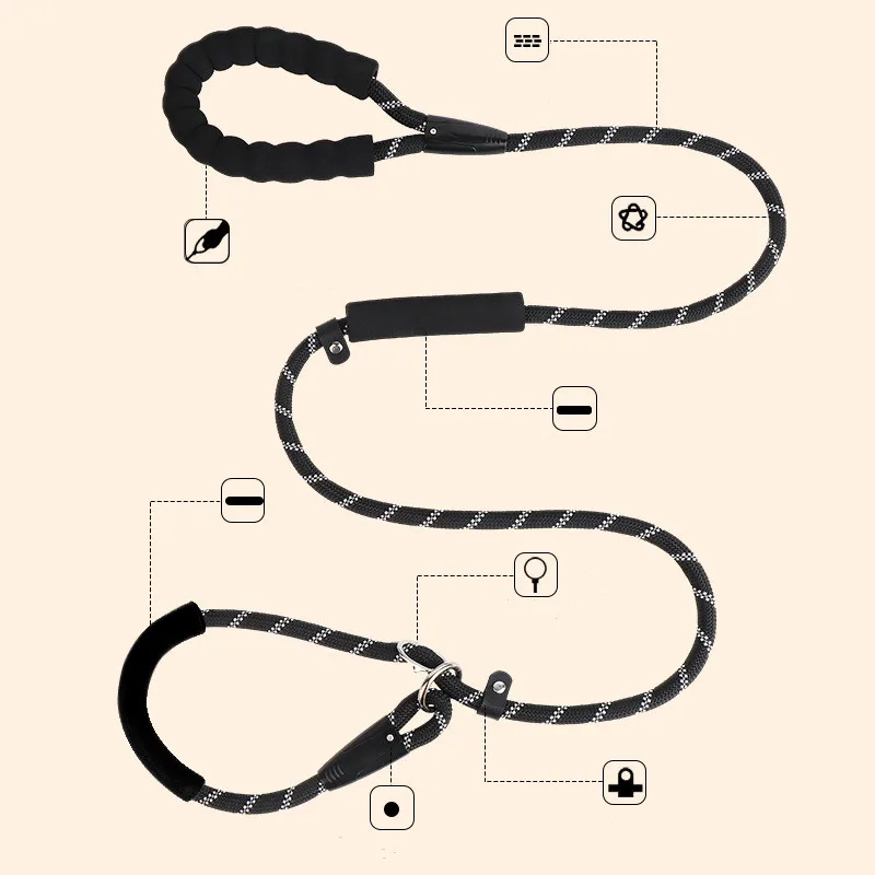 Medium and Large Dogs Reflective Rope Dog Leash Anti-Choking Training Slip Lead Bi-Functional Slip Lead for Dogs