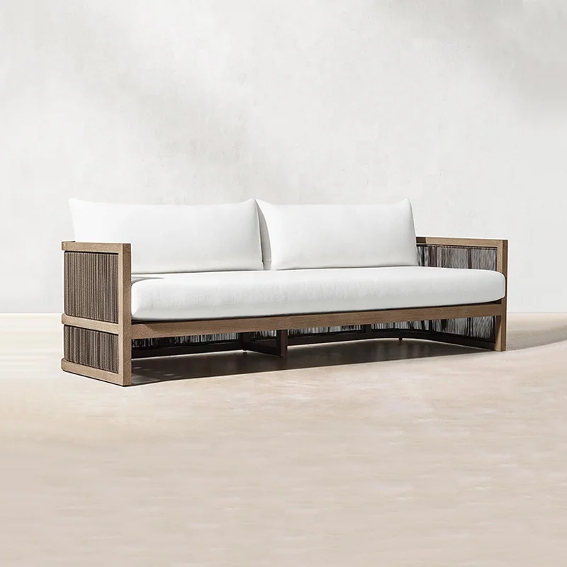 High Ending Nordic Garden Teak Sofa Set Outdoor Villa Resort Hotel Woven Rope Sofa Lounge Chair
