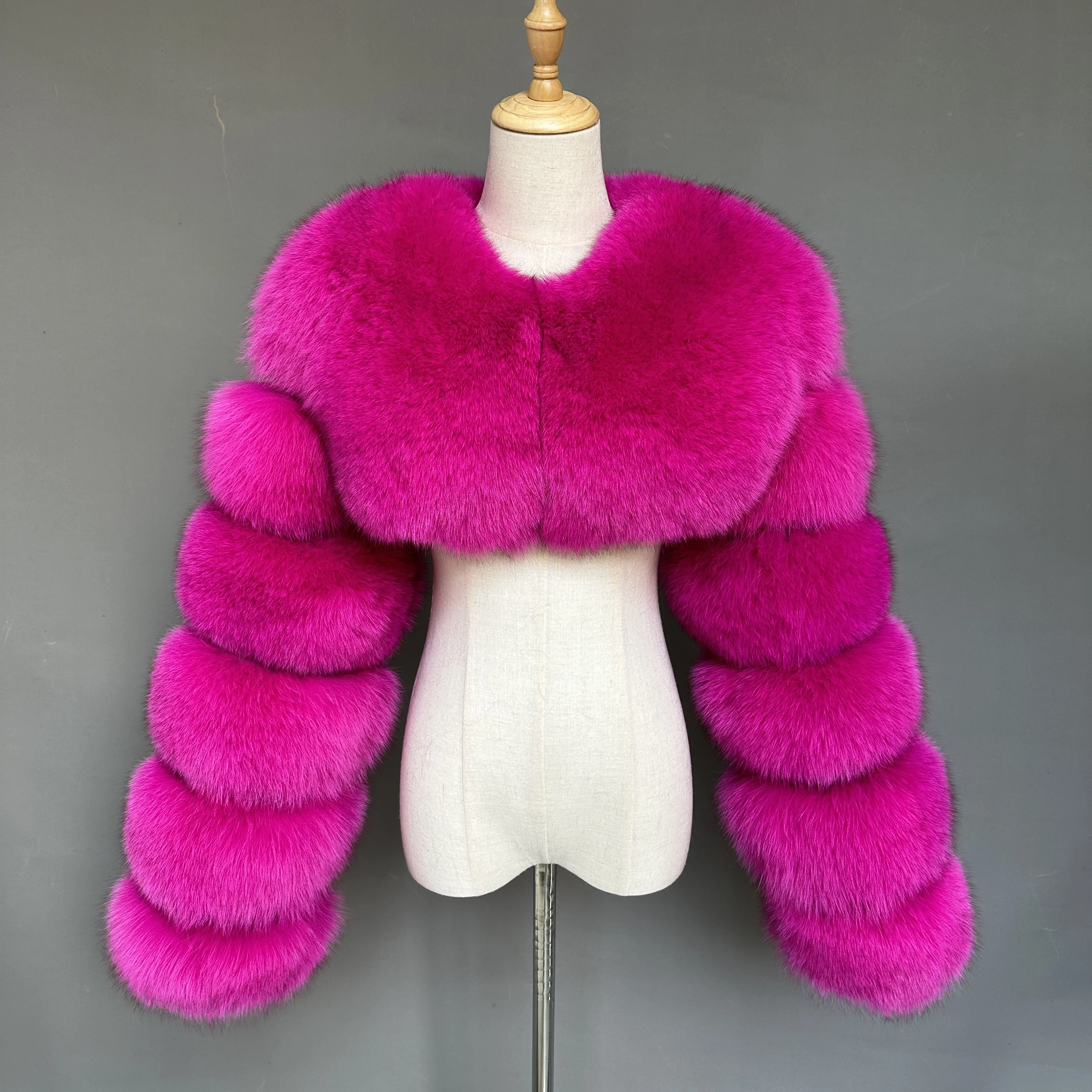 New Fashion Real Fox Fur Sleeves Jacket Winter Natural Raccoon Fur Cropped Coat Women Two Fox Fur Sleeves