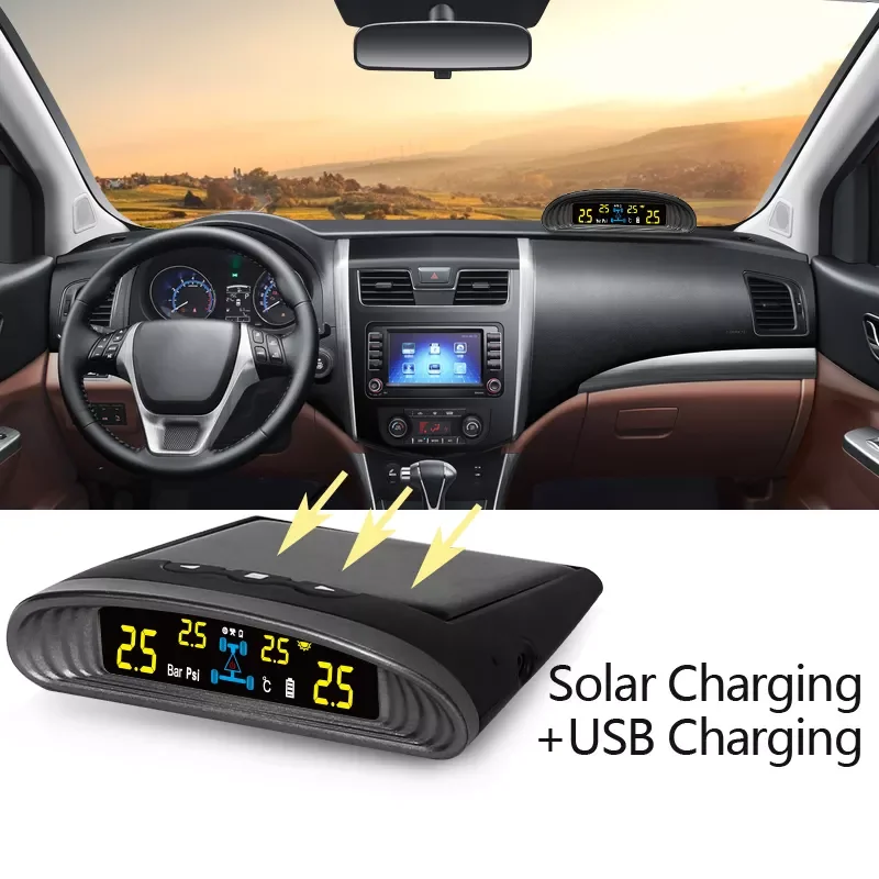 315/433 Hertz Snap In Tpms Sensors Wireless Solar Car Tpms Monitoring System Solar power tyre digital LCD display