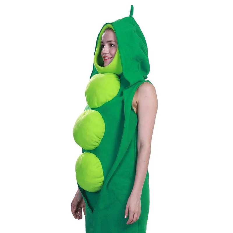 Cute custom mascot costumes for women green hooded costume Adult Pea jumpsuit for Halloween carnival
