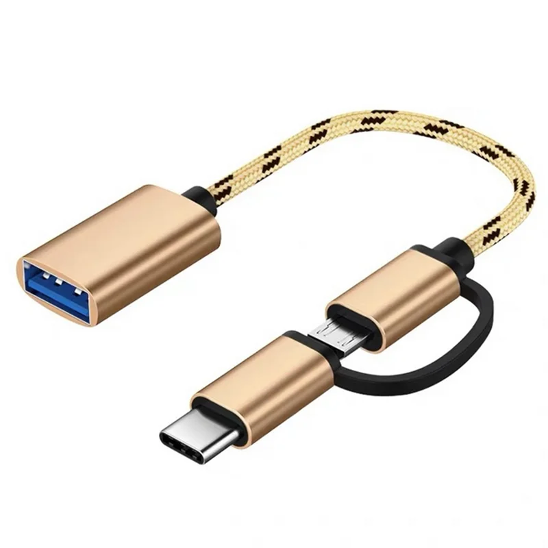 2in 1 Nylon Braided Connector Adapter Usb 3.0 Female To Micro Usb Male And Type C Male Otg Cable