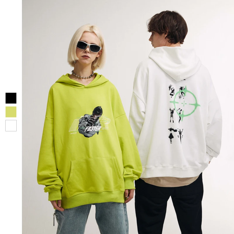 Autumn and Winter New Street Couple Pistol Theme Printing Women Loose Hoodies Hooded Terry Sweater Hoodie