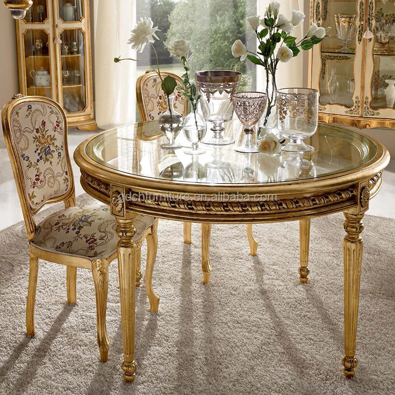 Rococo Round Carved Wood Dining Table Luxury Dining Room Set Furniture Antique European Dining Table