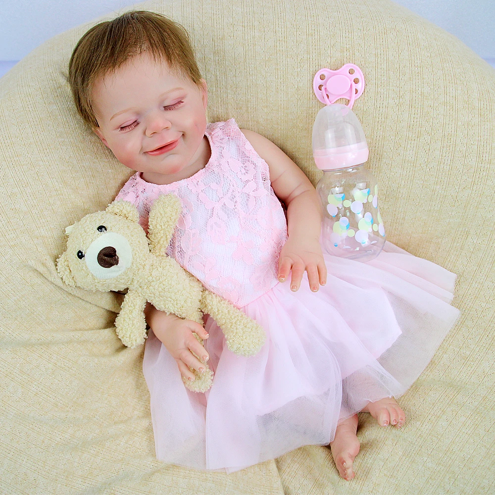 Sweet Smile Sleeping Reborn Baby Girl Doll 18 Inch Vinyl Newborn Reborn Baby Doll Bebe Reborne For Kids Cute Soft