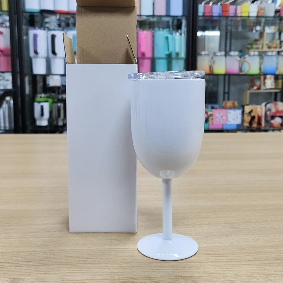 Topjlh Sublimation 10 oz Sublimation Drinking Cup stainless steel wine mug  Insulated Tumbler Cup Goblet Red Wine Cup with Lid