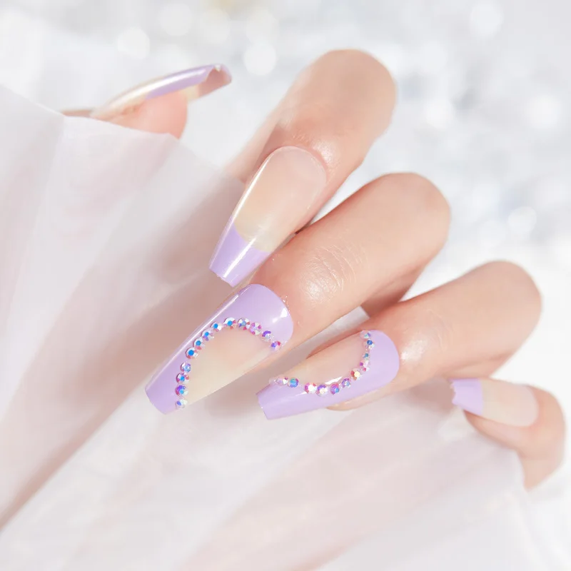 Private Label Long Real Handmade Salon Gel Press On Nails Square Nails Fake Artificial Fingernails French Gel Nails Press Ons