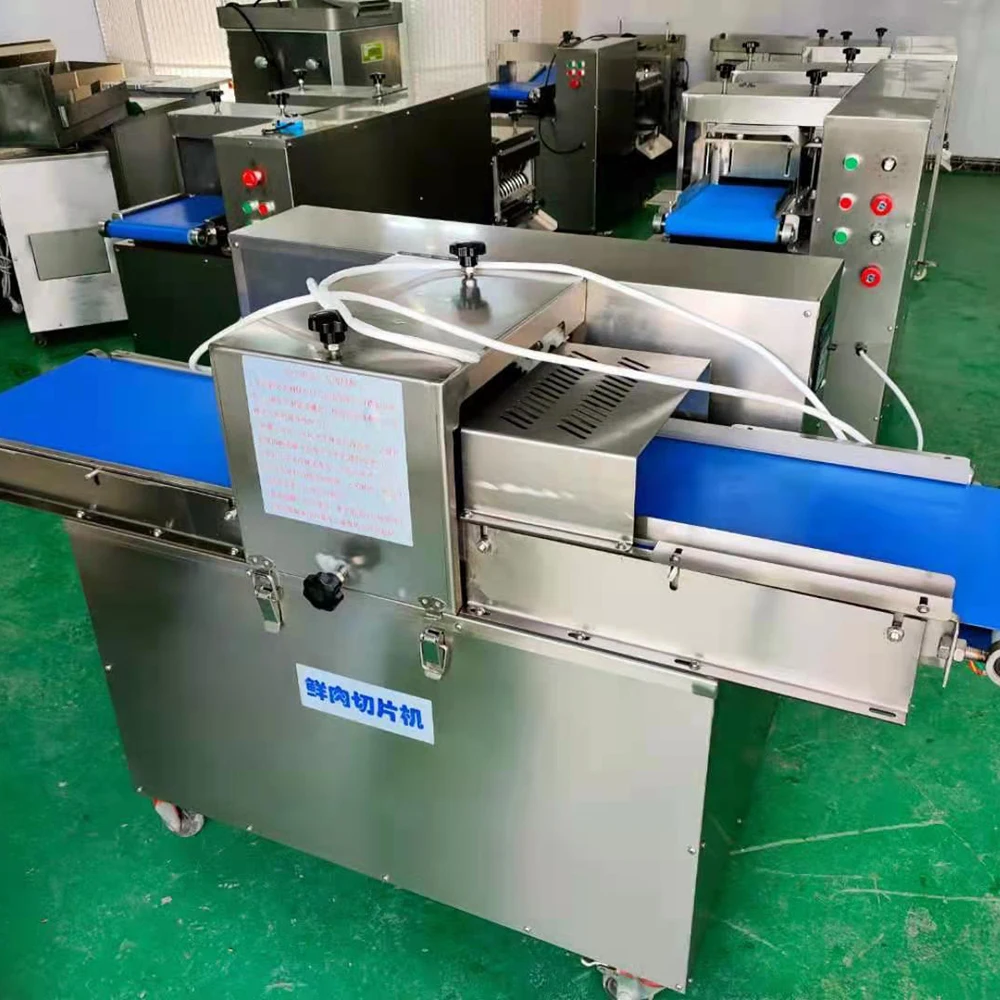 Commercial Bacon Frozen Meat Strip Dicing Slicing Making Machine Electric Mini Cold Meat Cube Slicer Cutter Cubes Belt Blades