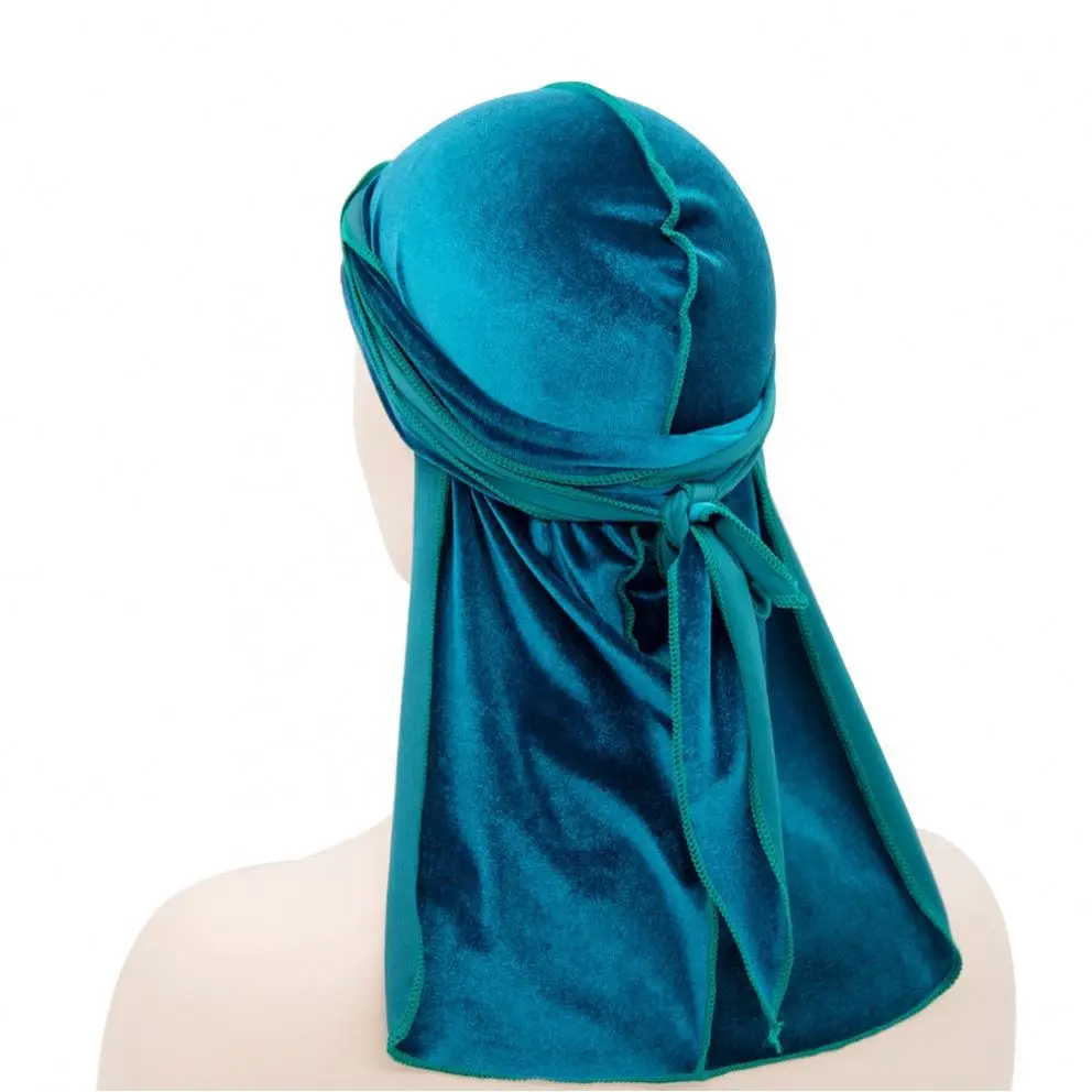 Men Velvet Durag Long Tail Outside Stitching Durags Wave Cap Bandanas For Men Head Scarf Durag/