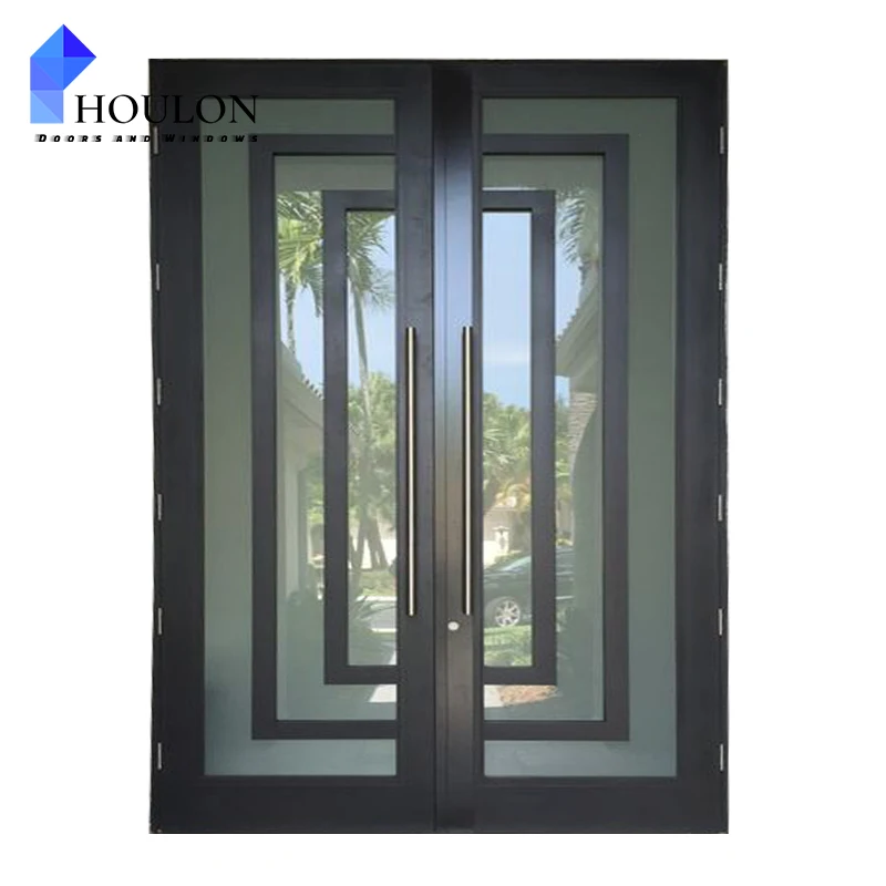 Fancy Cheap Security Double Security Door Wrought Iron Front Entry Door For Villa
