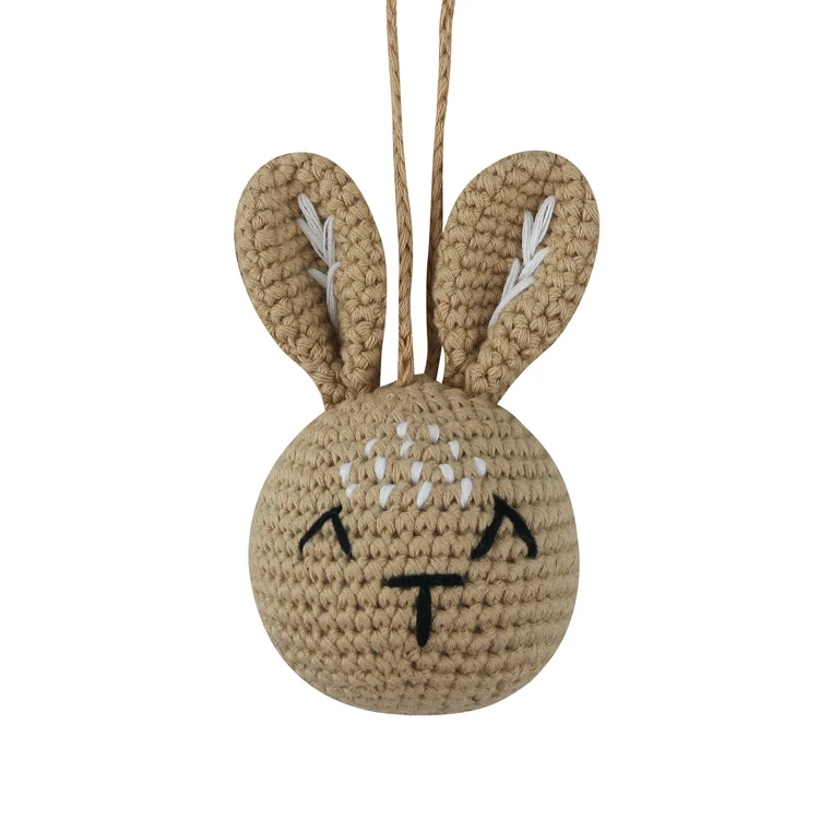 Handmade Crocheted Baby Hanging Animal Bunny head  with bell  Rattle educational Rattle for newborn