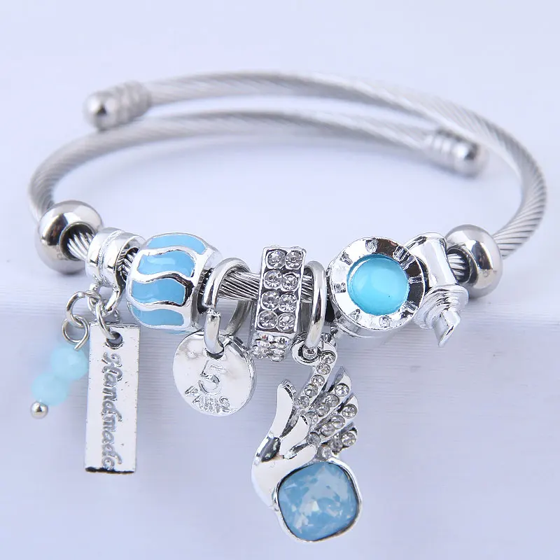 WY080926120 hot sale Adjustable size metal bangles New style pendent bangles simple Rhinestone bangles