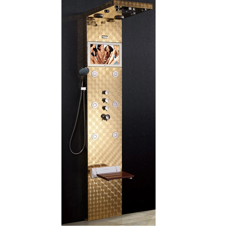 Ceramic Cores Valve Massage Jets Waterfall Bathroom Mixer gold Painted ss Shower Panel