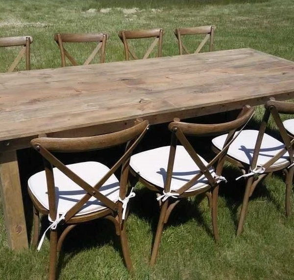 Hot Sale Wedding Banquet Dining Rustic Wood Chairs 8ft Wooden Folding Farm Table