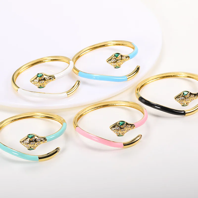 New Korea SimpleNew Design Fashion Bohemian Style Colorful Dripping Animal Snake Shaped Design  Bangle Bracelet Women Ladies