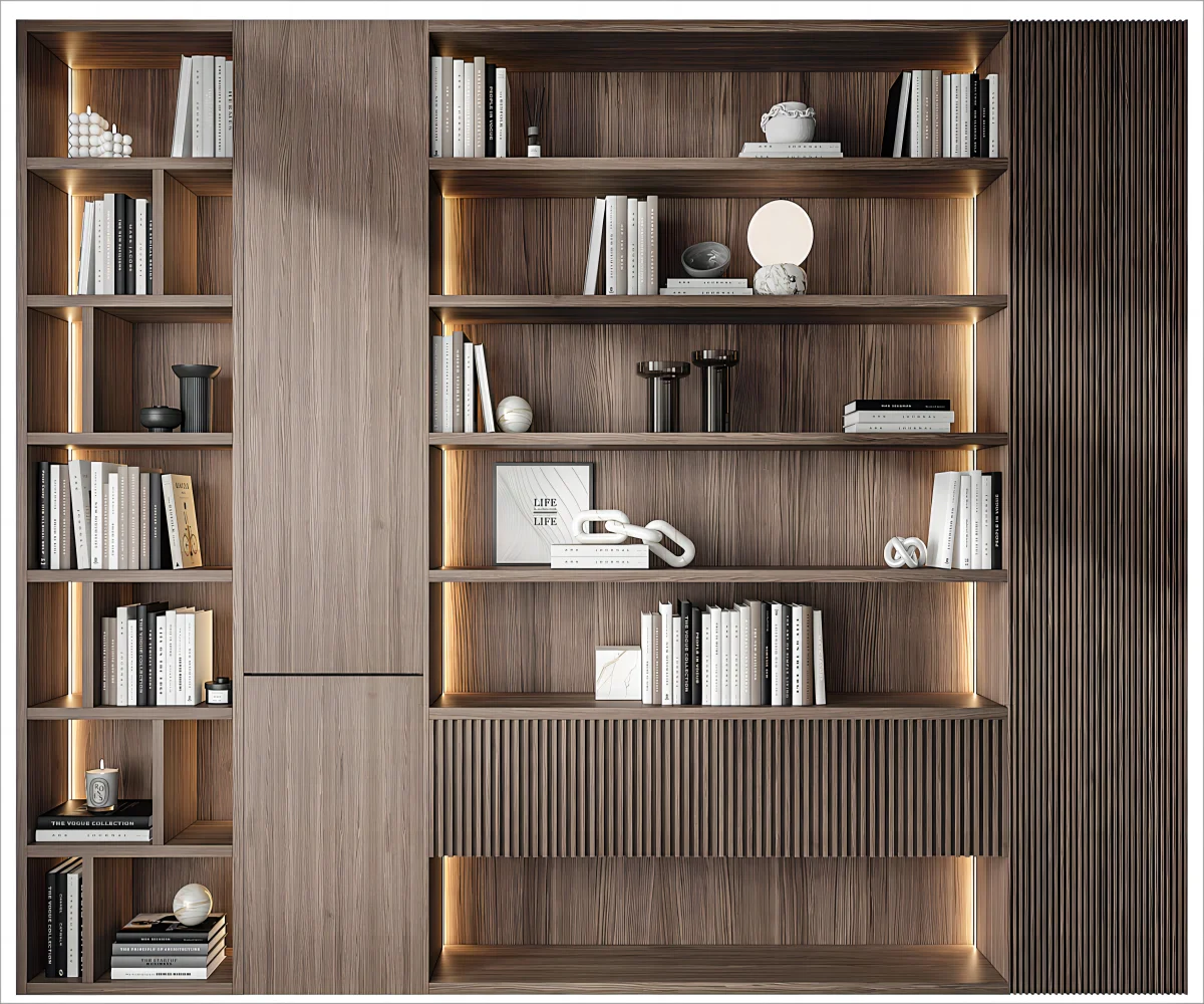 KEJIA Modern Living Room Furniture Storage Cabinet Wooden Bookshelf Bookcases With Built-in Led Light