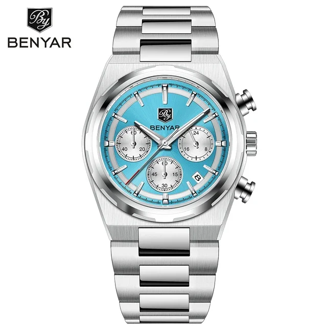 2024 New BENYAR Men Quartz Watches Luxury Brand Chronograph Male Sport Waterproof Stainless Steel Watch Relojes Hombre BY-5204