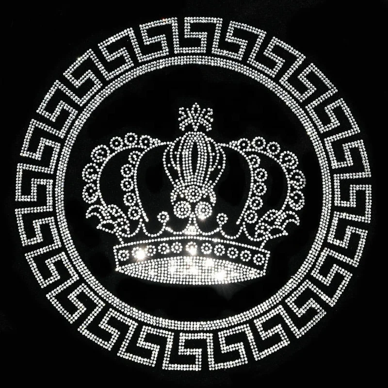 Good Quality Custom Rhinestone Design Fashion Queen Crown Hotfix Rhinestone Template Pattern Heat Transfer For Clothe
