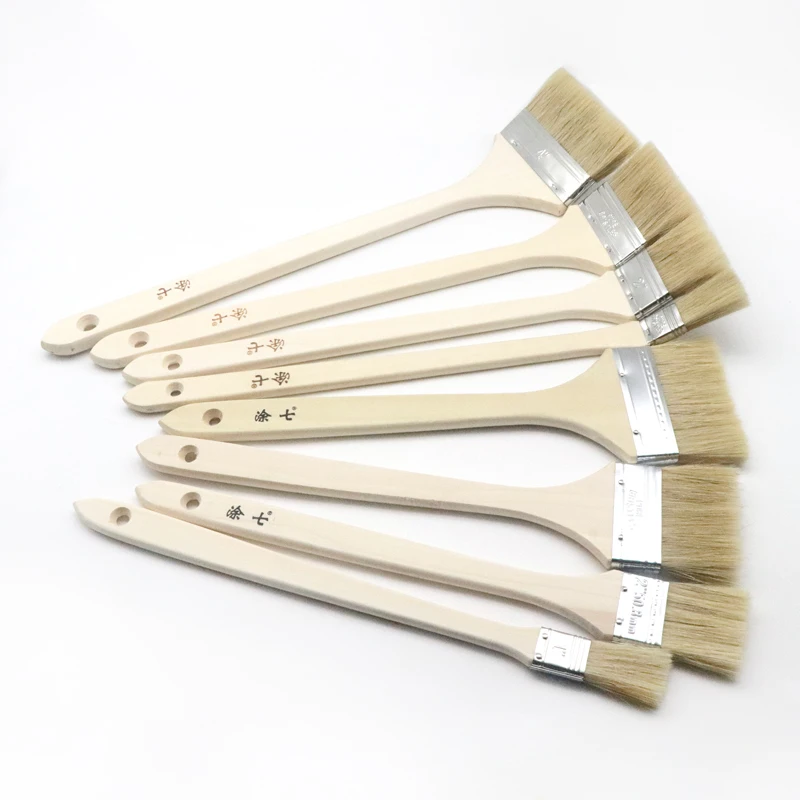 Industrial Grade 2inch Paint Brush Wooden Handle Natural Bristle Angle Bend Curve Long Wall Professionals DIY Customizable OEM