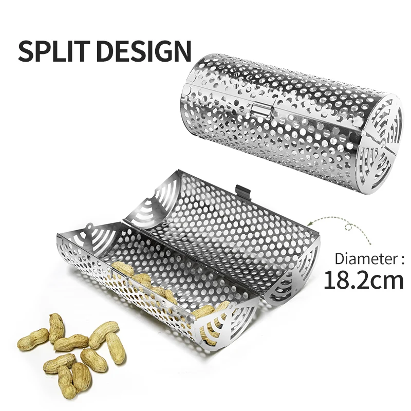 BBQ rolling grill basket cylinder stainless steel metal  tube BBQ barbecue basket for Roasting Meat