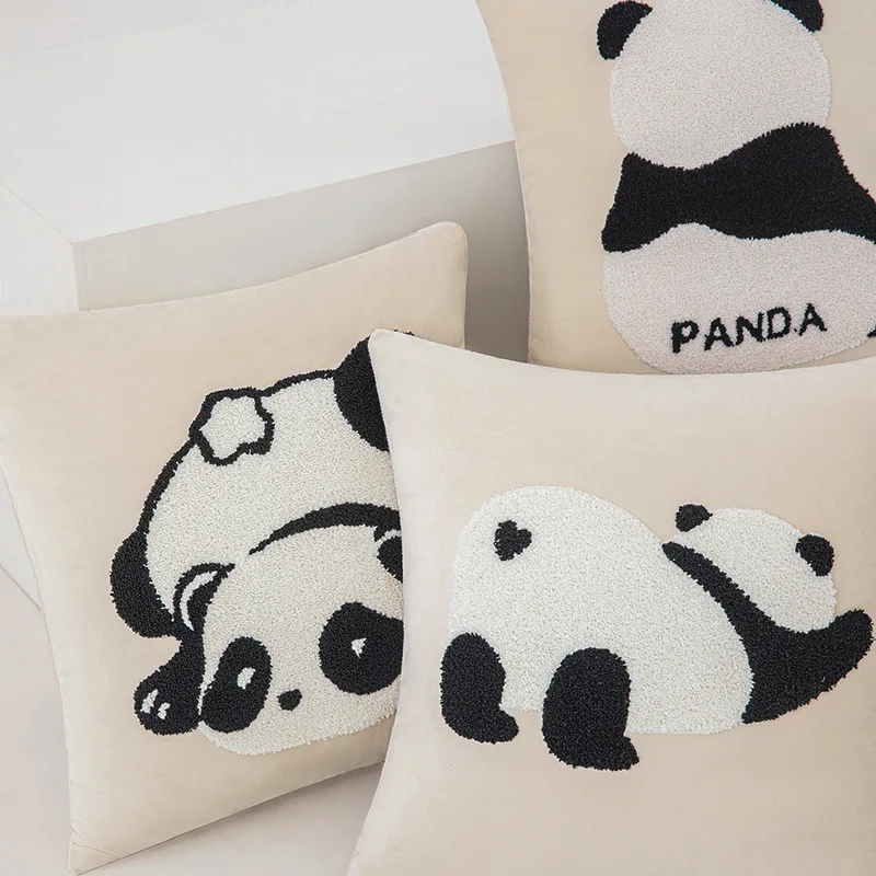 Wholesale Cute Panda pattern Jacquard Cushion Case Simple Style Decorative Throw Pillow Cover